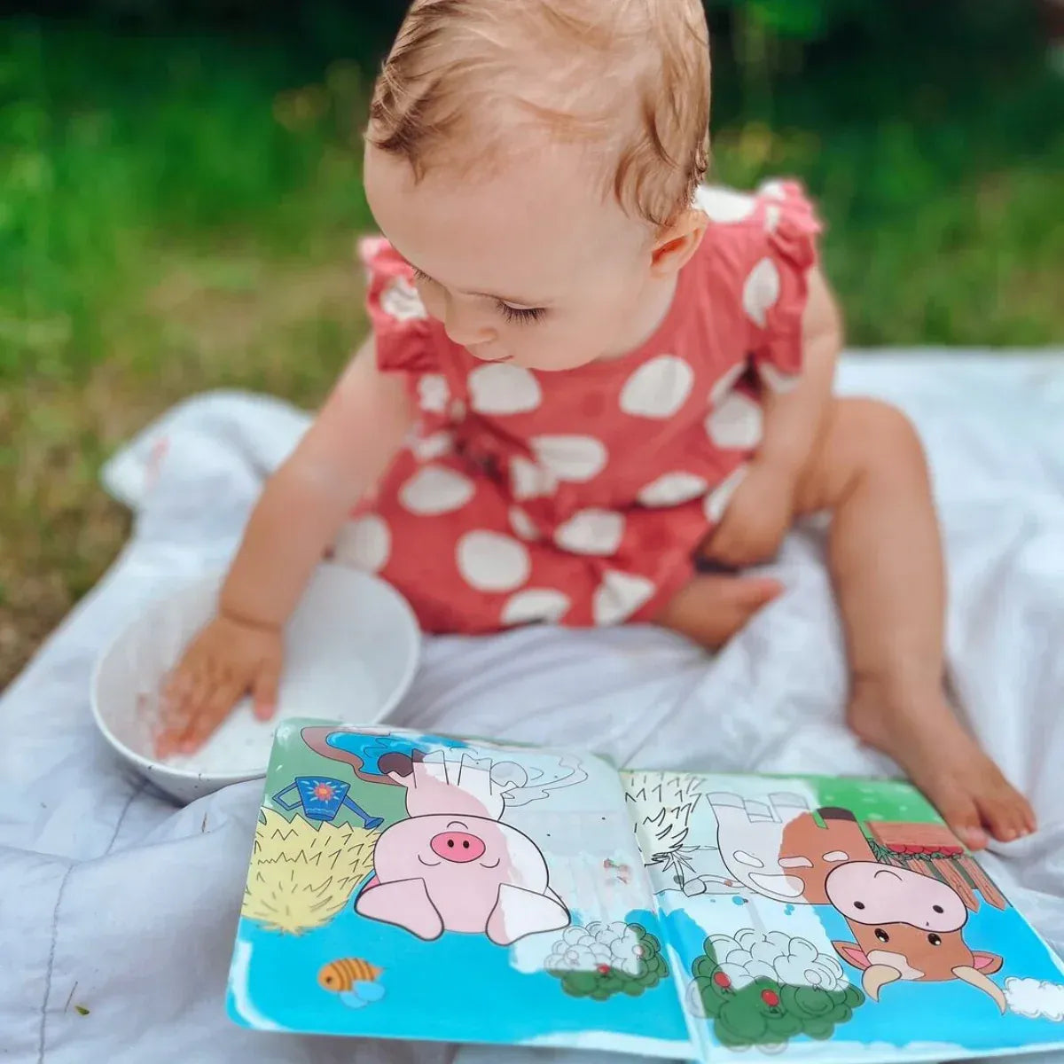 Water Coloring Book – Farm Animals, Water Painting, Reusable (8 Pages, 6–24 Months)