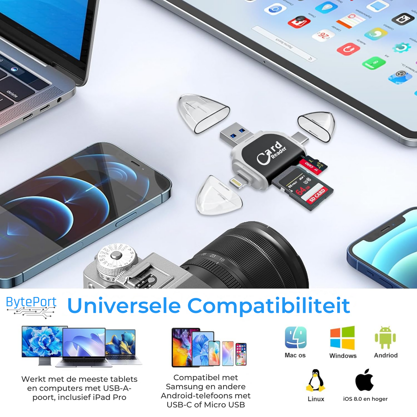 BytePort 4-in-1 SD card reader - USB-C & USB 3.0