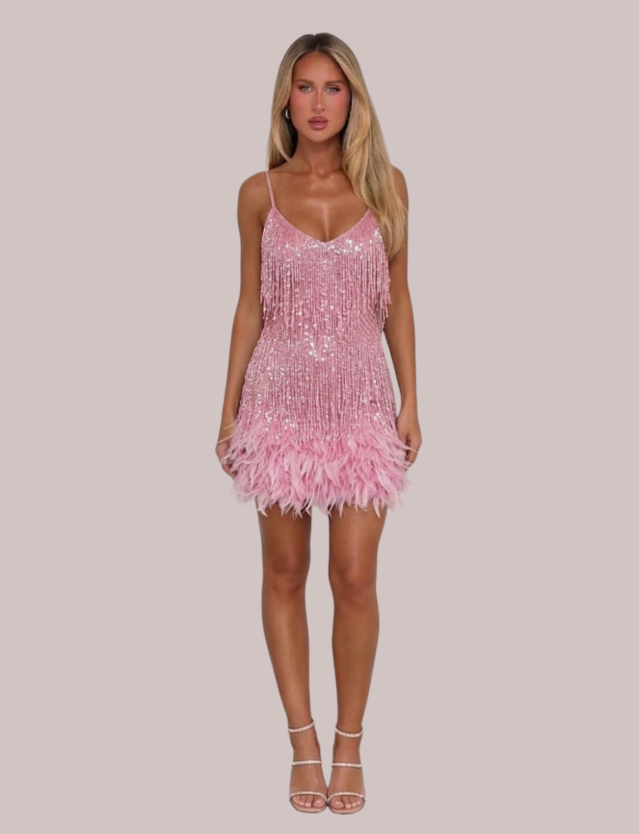 Margaret Fringe Cocktail Dress | Feather Tassel Elegant