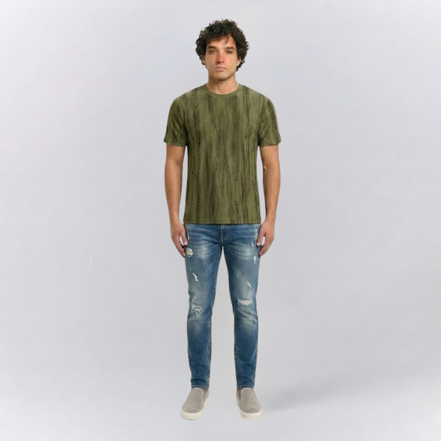 Distressed Short-Sleeved Crew-Neck Shirt