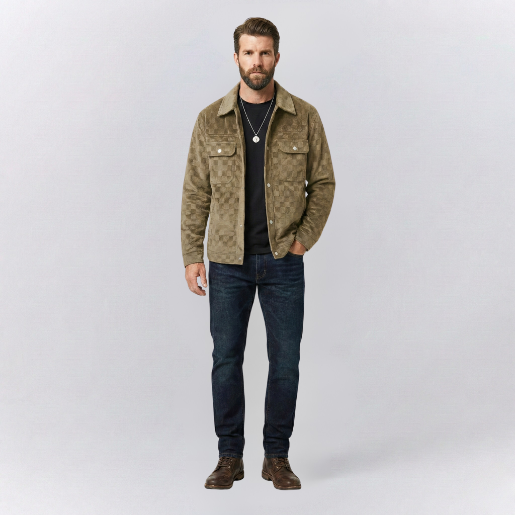 Leo Relaxed Fit Trucker Jacket | Checkered Button Front Trucker Jacket
