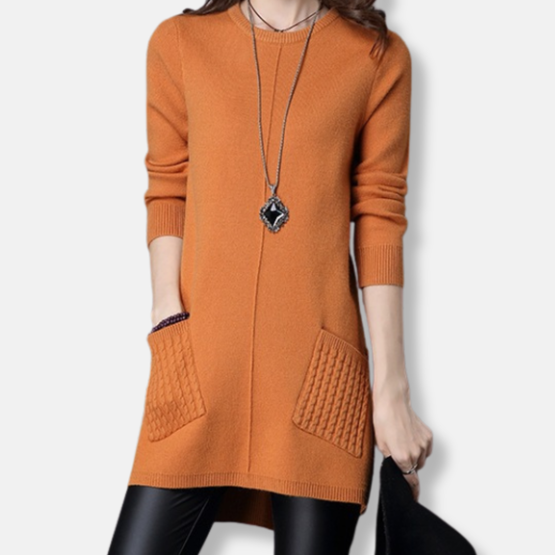 Isabella Relaxed Fit Sweater Dress | Crewneck Long Sleeve Dress
