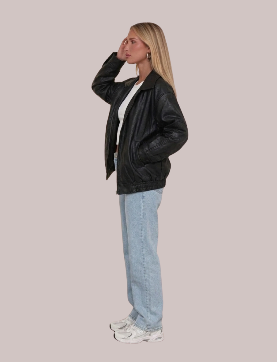 Ruby Oversized Bomber Jacket | Leather Zip Pocket