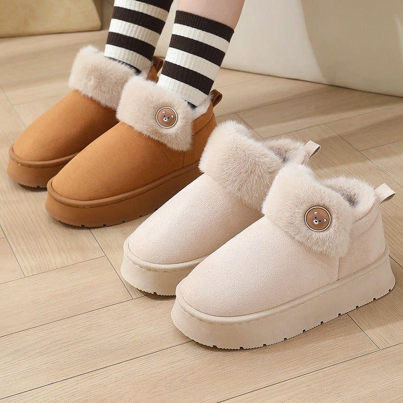 Ivy Slipper Boots | Fur Trim Button Detail Slipper Boots