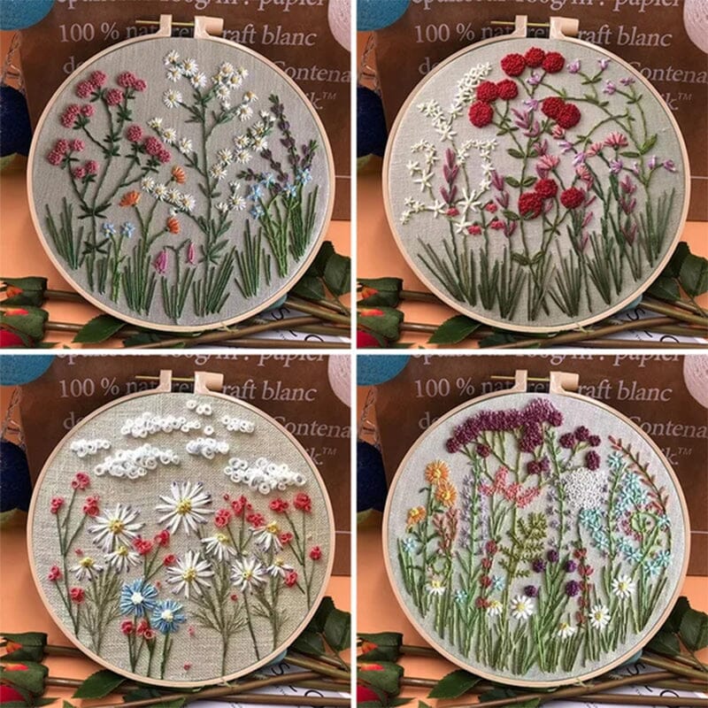 Floral embroidery kit for creative hobbies