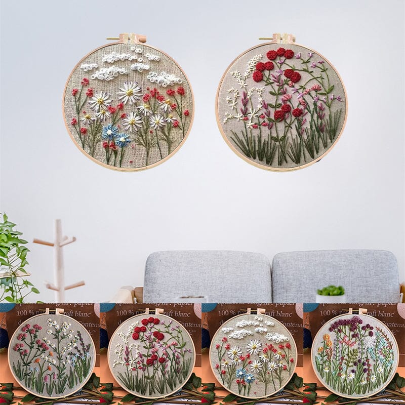 Floral embroidery kit for creative hobbies