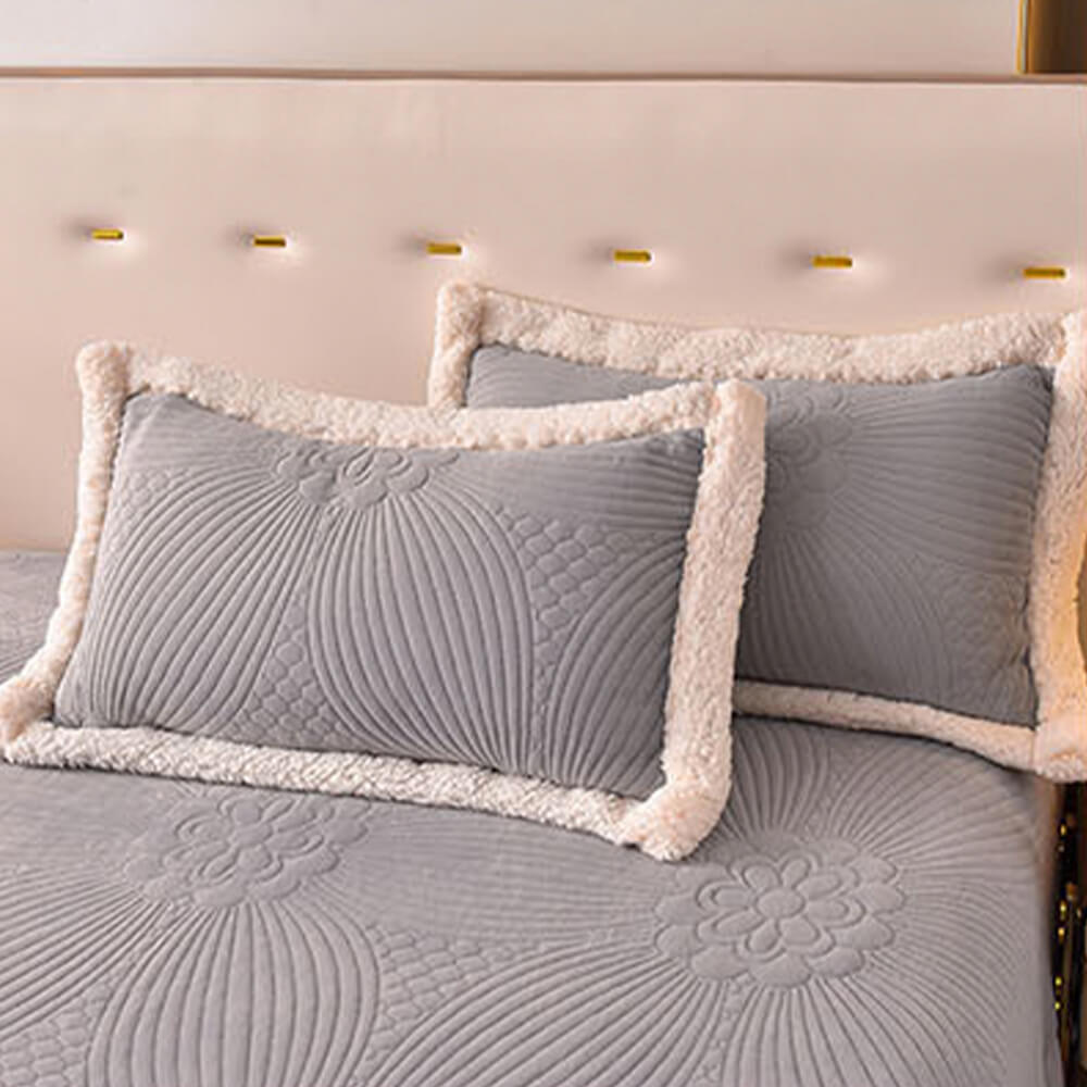 Quilted Bed Skirt Set With Plush Fleece Trim