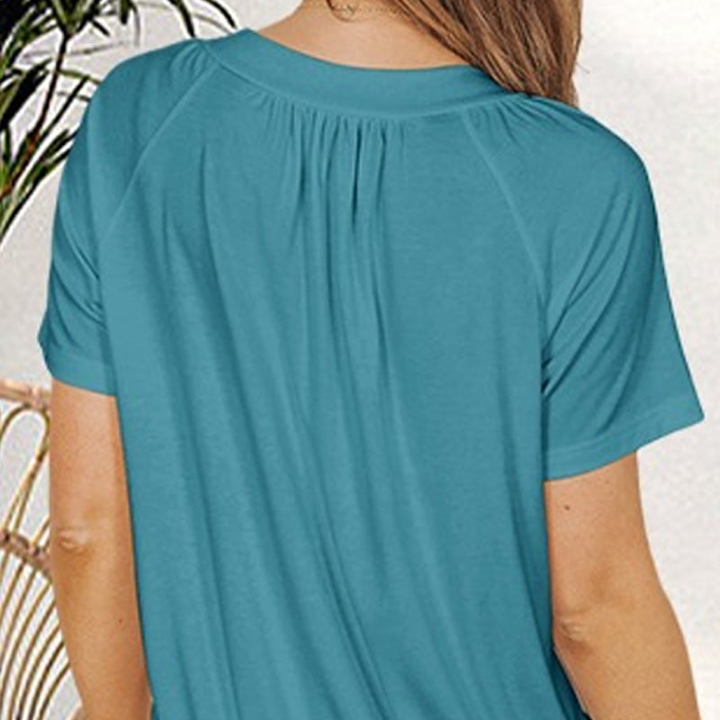 Iris Pilotti™ Women's Casual Pleated Top with Short Sleeves and V-neckline