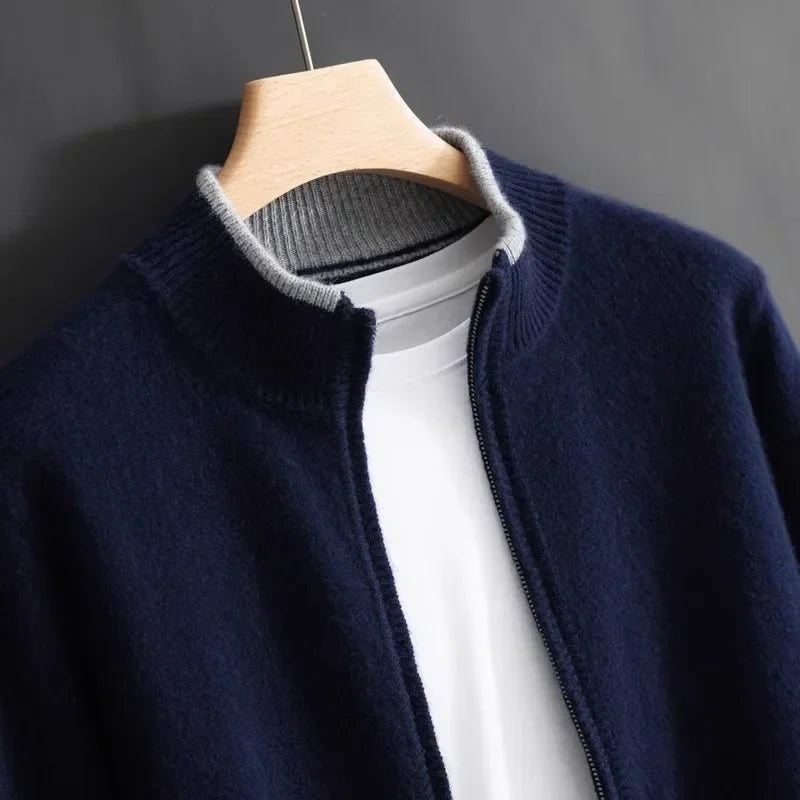 Oliver Mock Neck Knit Jacket | Zip-Up Ribbed Trim Jacket