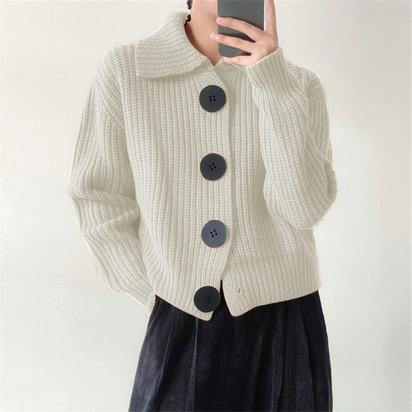 Amelia Cropped Cardigan Sweater | Ribbed Button Front Chunky Knit Sweater