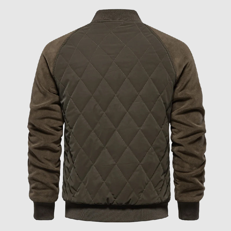 Theodore Regular Fit Bomber Jacket | Quilted Button Front Hip-Length Bomber Jacket