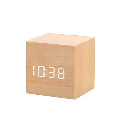 Wood Grain LED Alarm Clock With Temperature Display