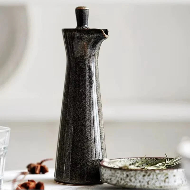 Modern Glossy Ceramic Oil Dispenser With Easy-Grip Lid