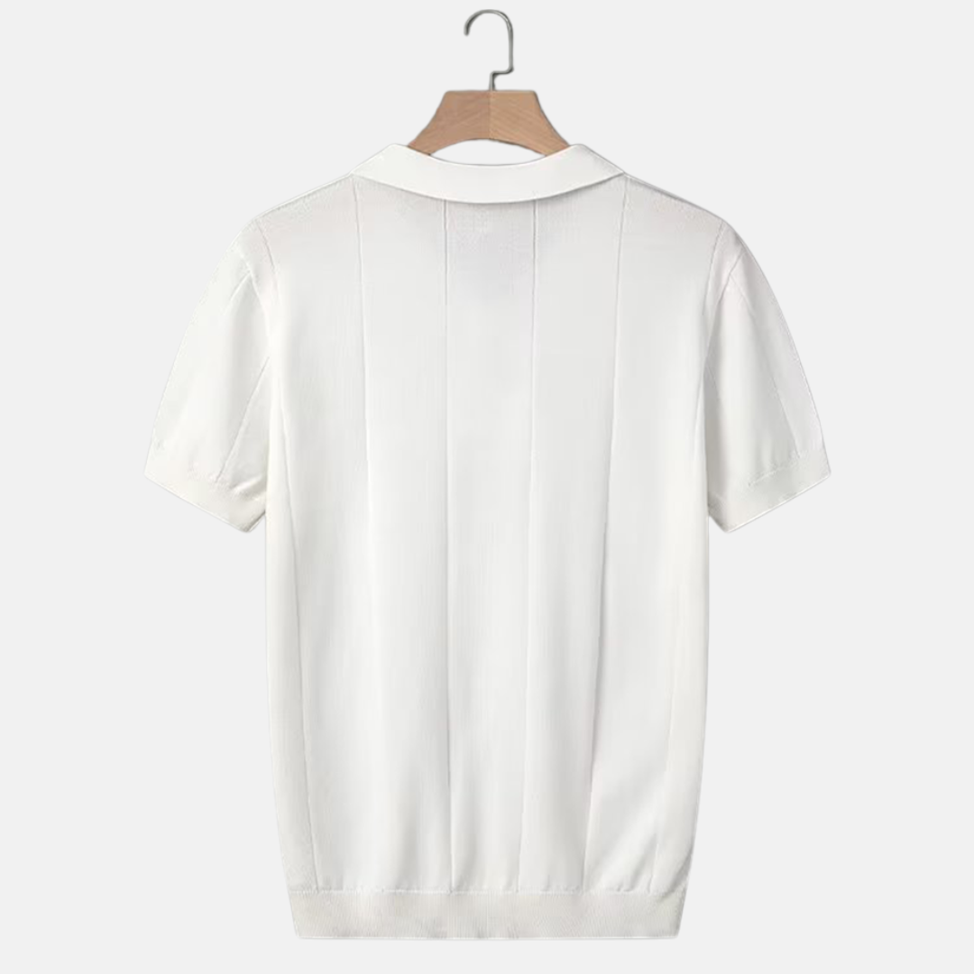 William Ribbed V-Neck Knit Polo | Collared Short Sleeve Polo