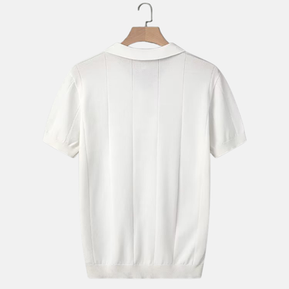 William Ribbed V-Neck Knit Polo | Collared Short Sleeve Polo