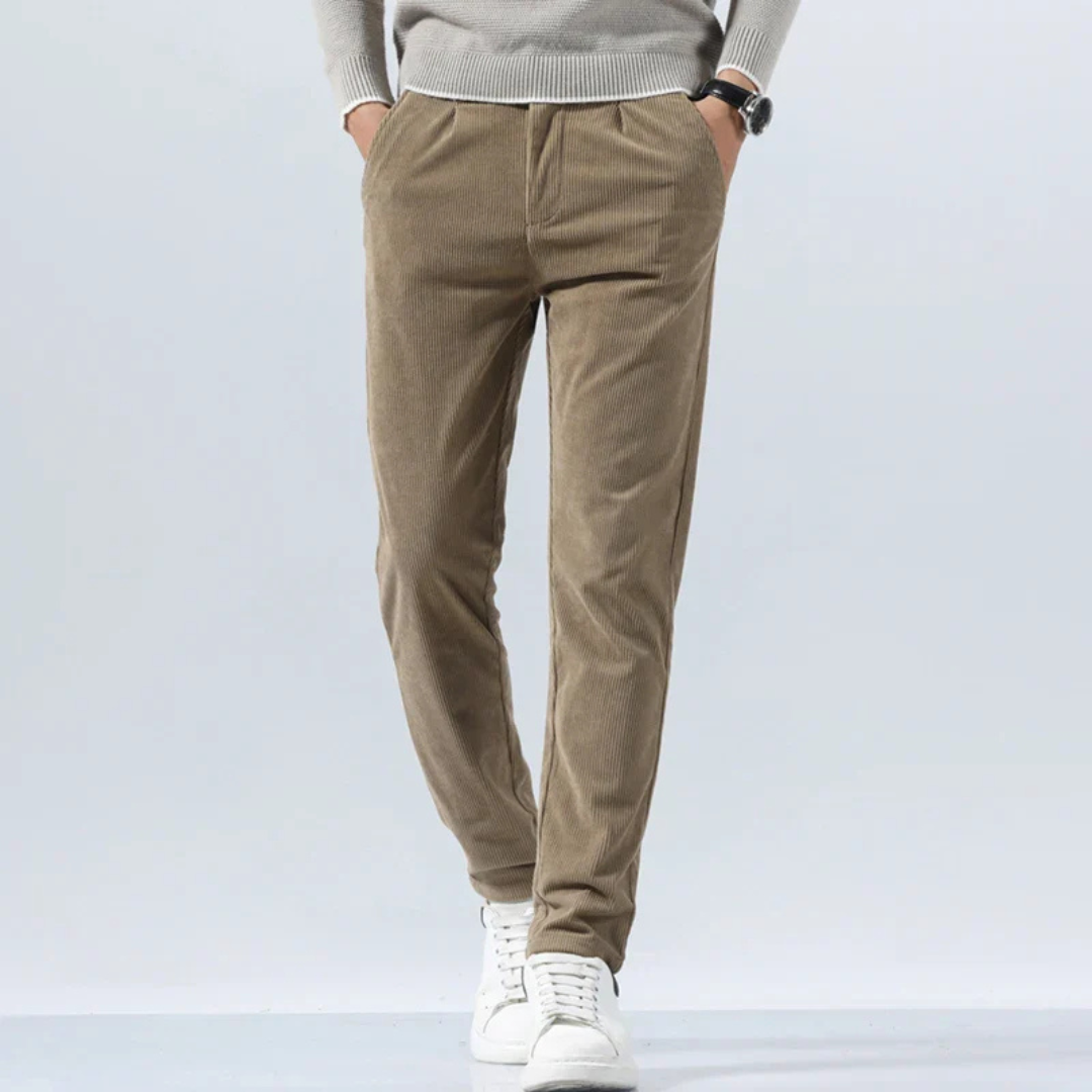 Joshua Ribbed Pleated Corduroy Trousers | Belt Loops Full-Length Corduroy Trousers