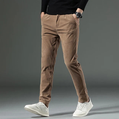 Joshua Ribbed Pleated Corduroy Trousers | Belt Loops Full-Length Corduroy Trousers