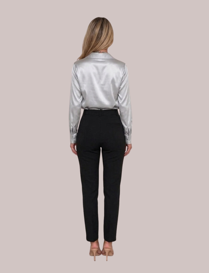 Rose Draped Neck Satin Blouse | Long Sleeve Elegant