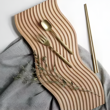 Nordic Wooden Ripple Serving Tray With Curved Edges