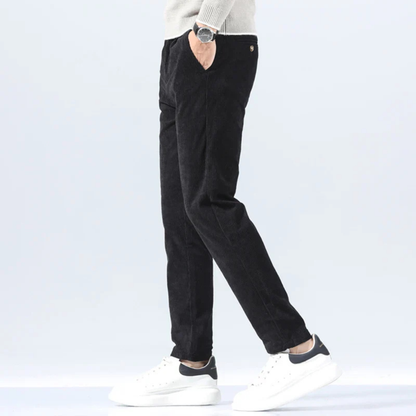 Joshua Ribbed Pleated Corduroy Trousers | Belt Loops Full-Length Corduroy Trousers