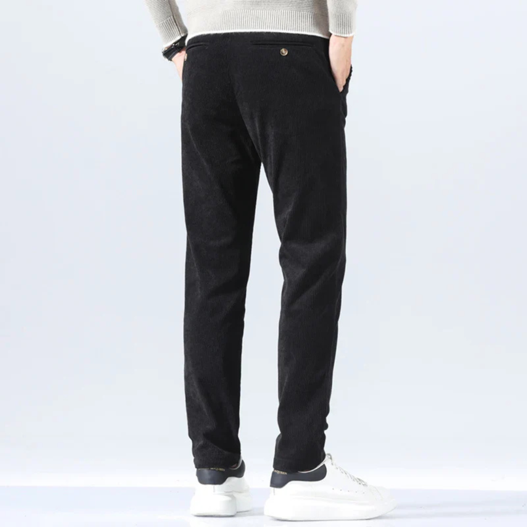 Joshua Ribbed Pleated Corduroy Trousers | Belt Loops Full-Length Corduroy Trousers