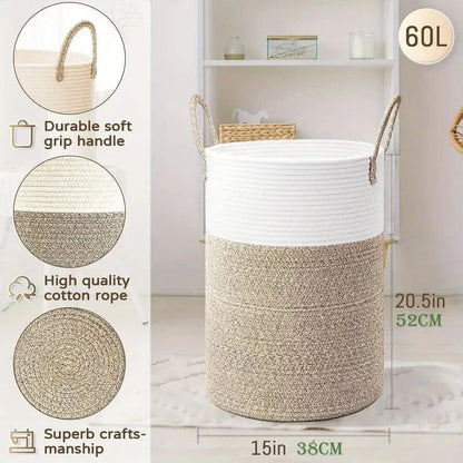 Minimalist Cotton Rope Laundry Basket With Sturdy Handles