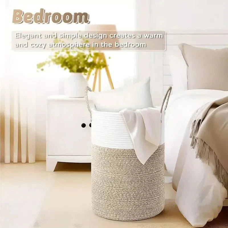 Minimalist Cotton Rope Laundry Basket With Sturdy Handles