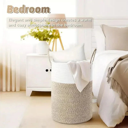 Minimalist Cotton Rope Laundry Basket With Sturdy Handles