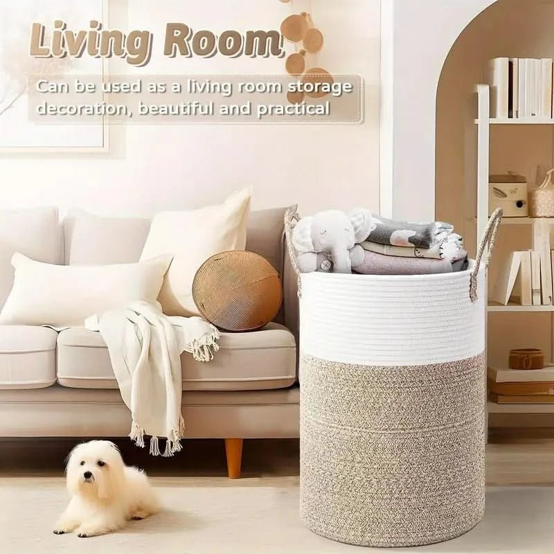 Minimalist Cotton Rope Laundry Basket With Sturdy Handles