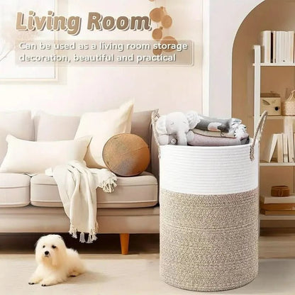 Minimalist Cotton Rope Laundry Basket With Sturdy Handles