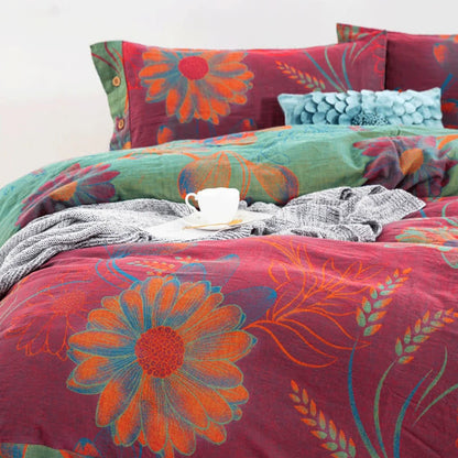 Bohemian Cotton Duvet Cover Set With Floral Print