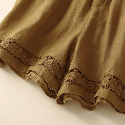 Relaxed Drawstring Shorts with Elegant Lace-Trimmed Hem