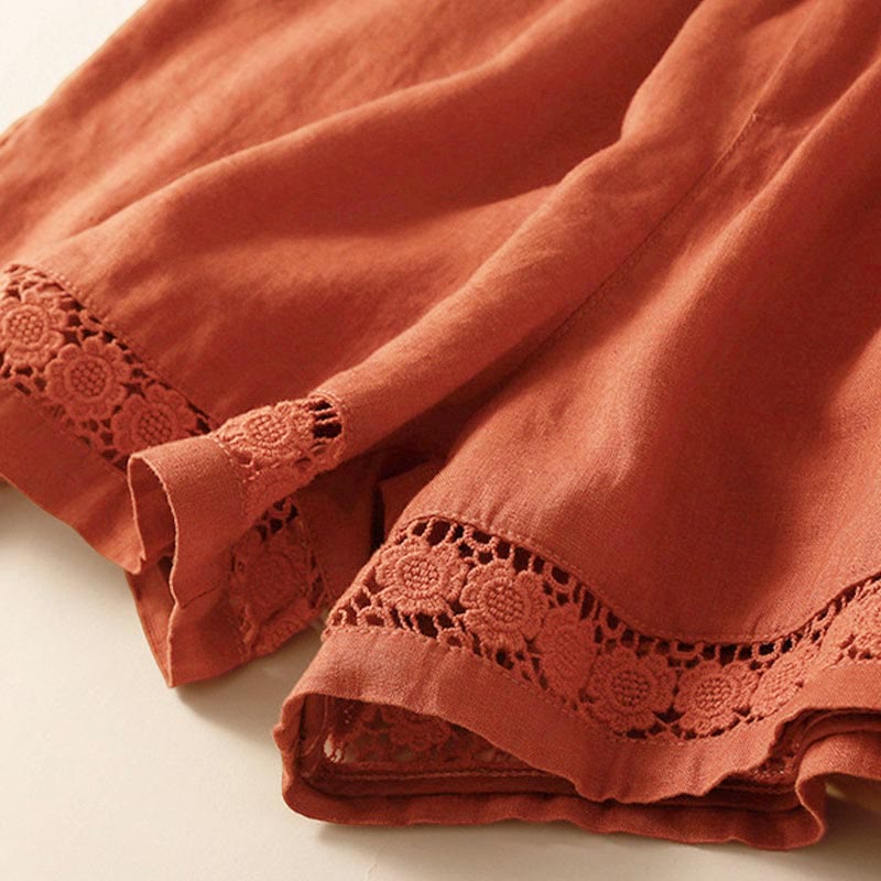 Relaxed Drawstring Shorts with Elegant Lace-Trimmed Hem