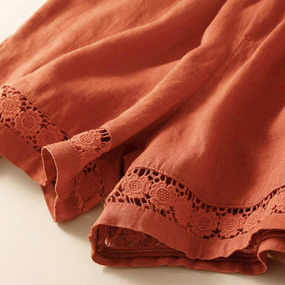 Relaxed Drawstring Shorts with Elegant Lace-Trimmed Hem