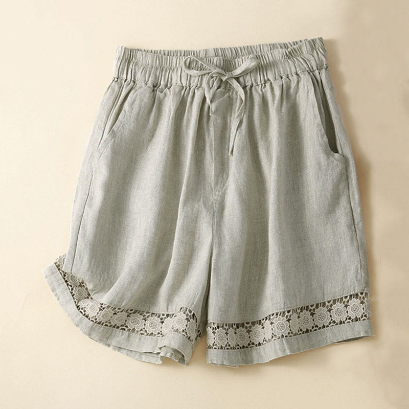 Relaxed Drawstring Shorts with Elegant Lace-Trimmed Hem