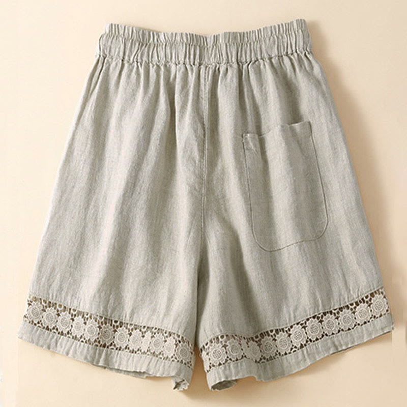 Relaxed Drawstring Shorts with Elegant Lace-Trimmed Hem