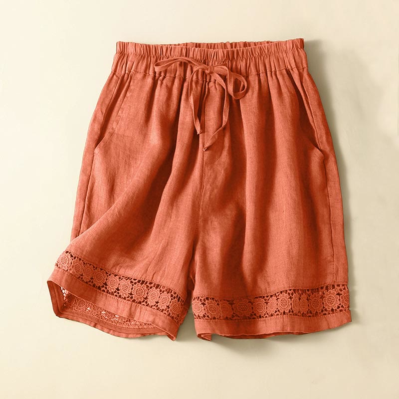 Relaxed Drawstring Shorts with Elegant Lace-Trimmed Hem