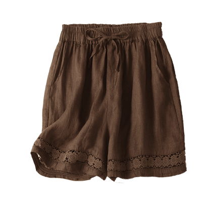 Relaxed Drawstring Shorts with Elegant Lace-Trimmed Hem