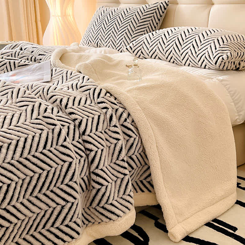 Modern Striped Jacquard Throw Blanket With Plush Texture