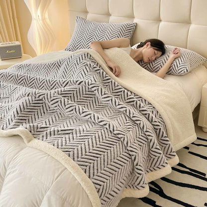 Modern Striped Jacquard Throw Blanket With Plush Texture