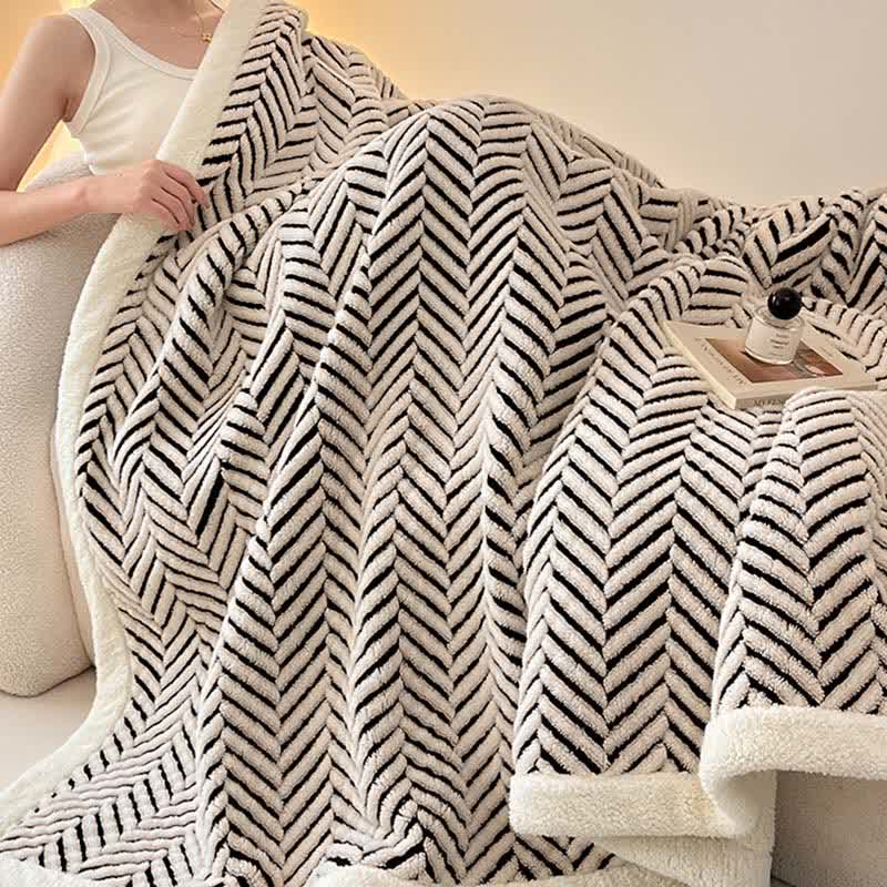 Modern Striped Jacquard Throw Blanket With Plush Texture