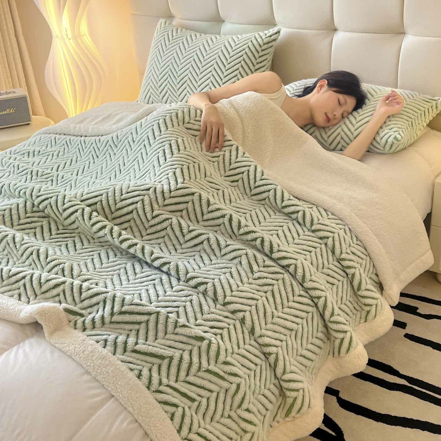 Modern Striped Jacquard Throw Blanket With Plush Texture