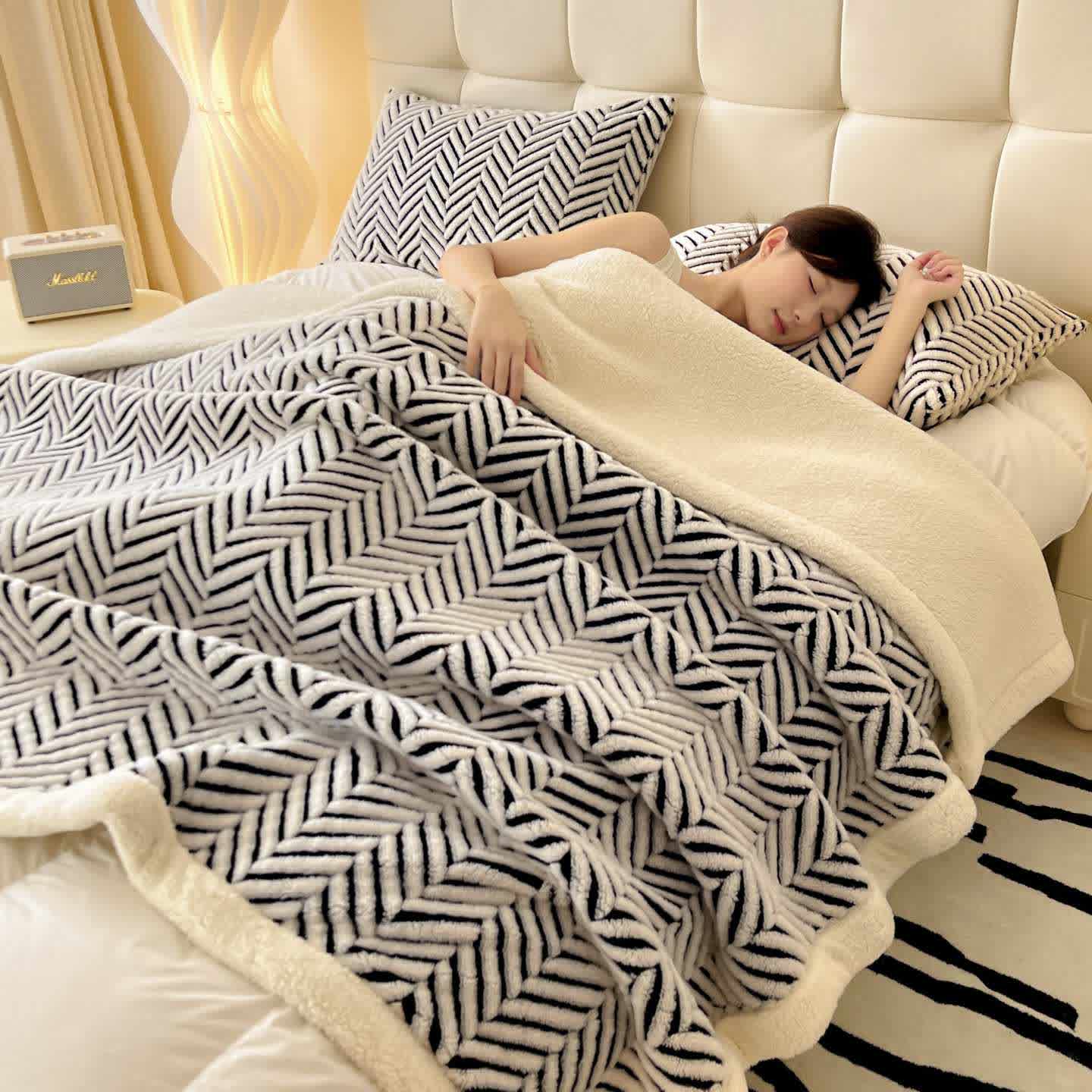 Modern Striped Jacquard Throw Blanket With Plush Texture