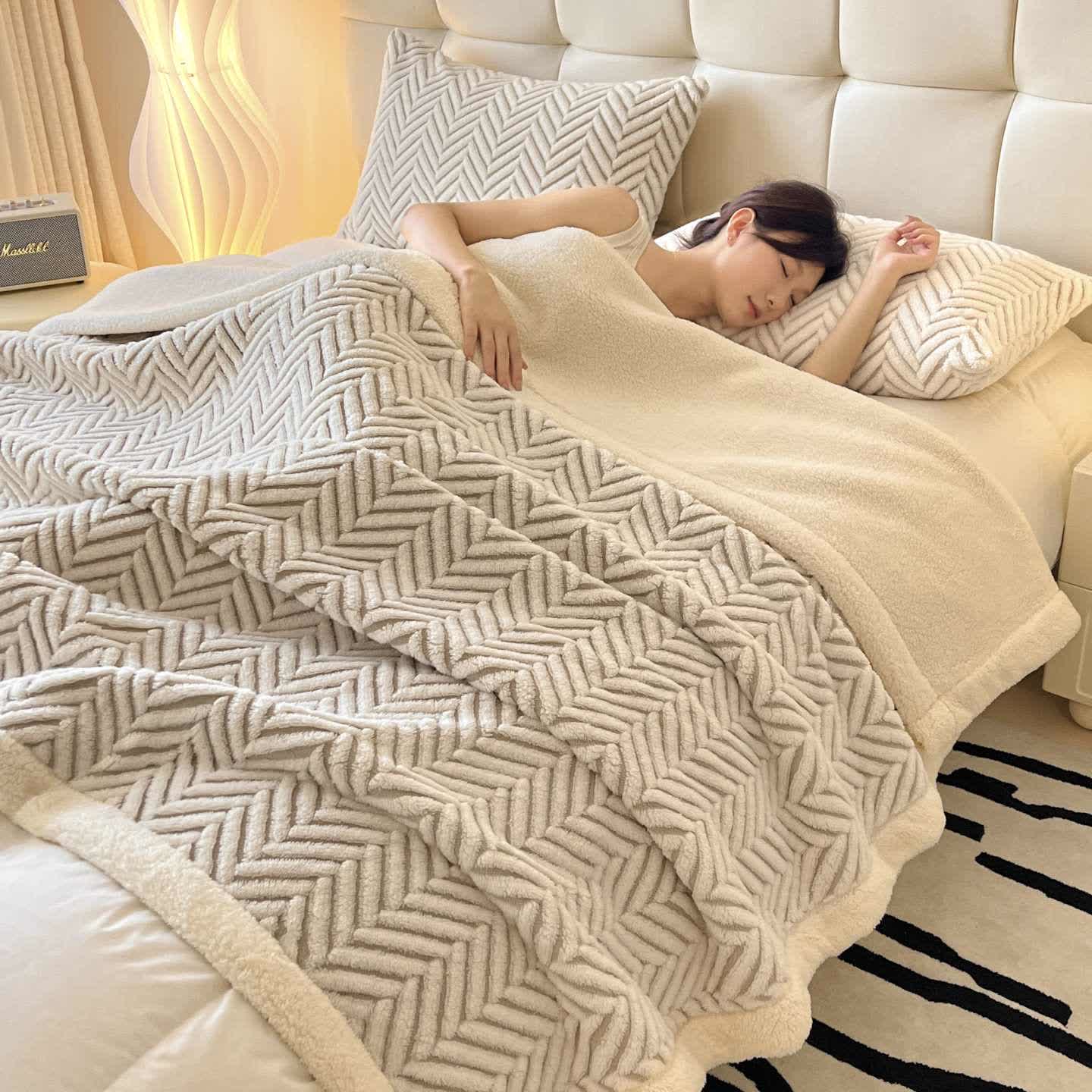 Modern Striped Jacquard Throw Blanket With Plush Texture