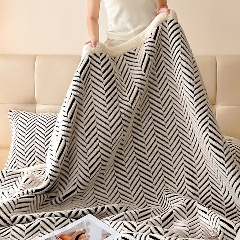 Modern Striped Jacquard Throw Blanket With Plush Texture