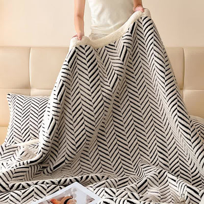 Modern Striped Jacquard Throw Blanket With Plush Texture