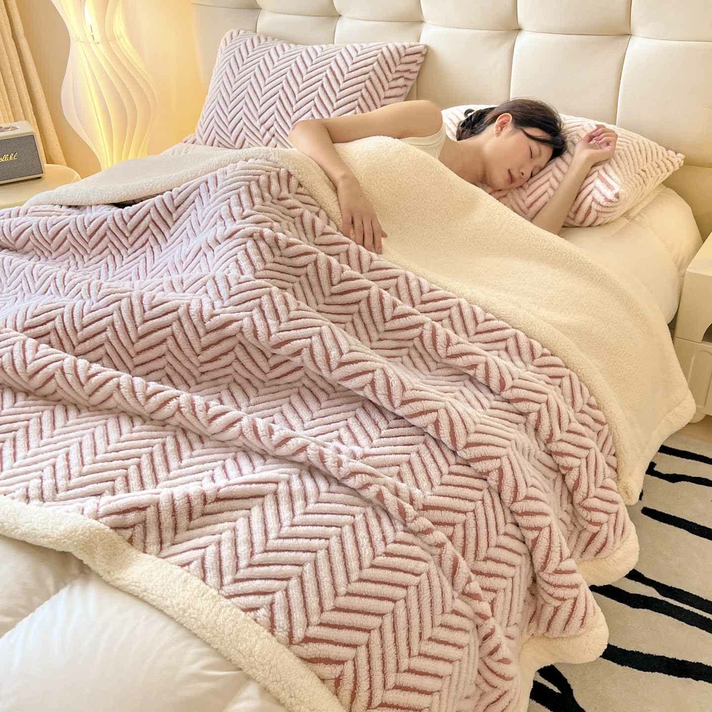 Modern Striped Jacquard Throw Blanket With Plush Texture