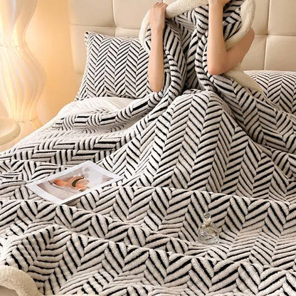 Modern Striped Jacquard Throw Blanket With Plush Texture