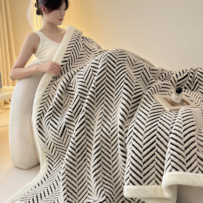 Modern Striped Jacquard Throw Blanket With Plush Texture