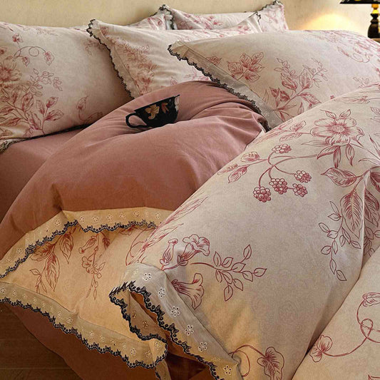 Classic Floral Lace Cotton Bedding Set
